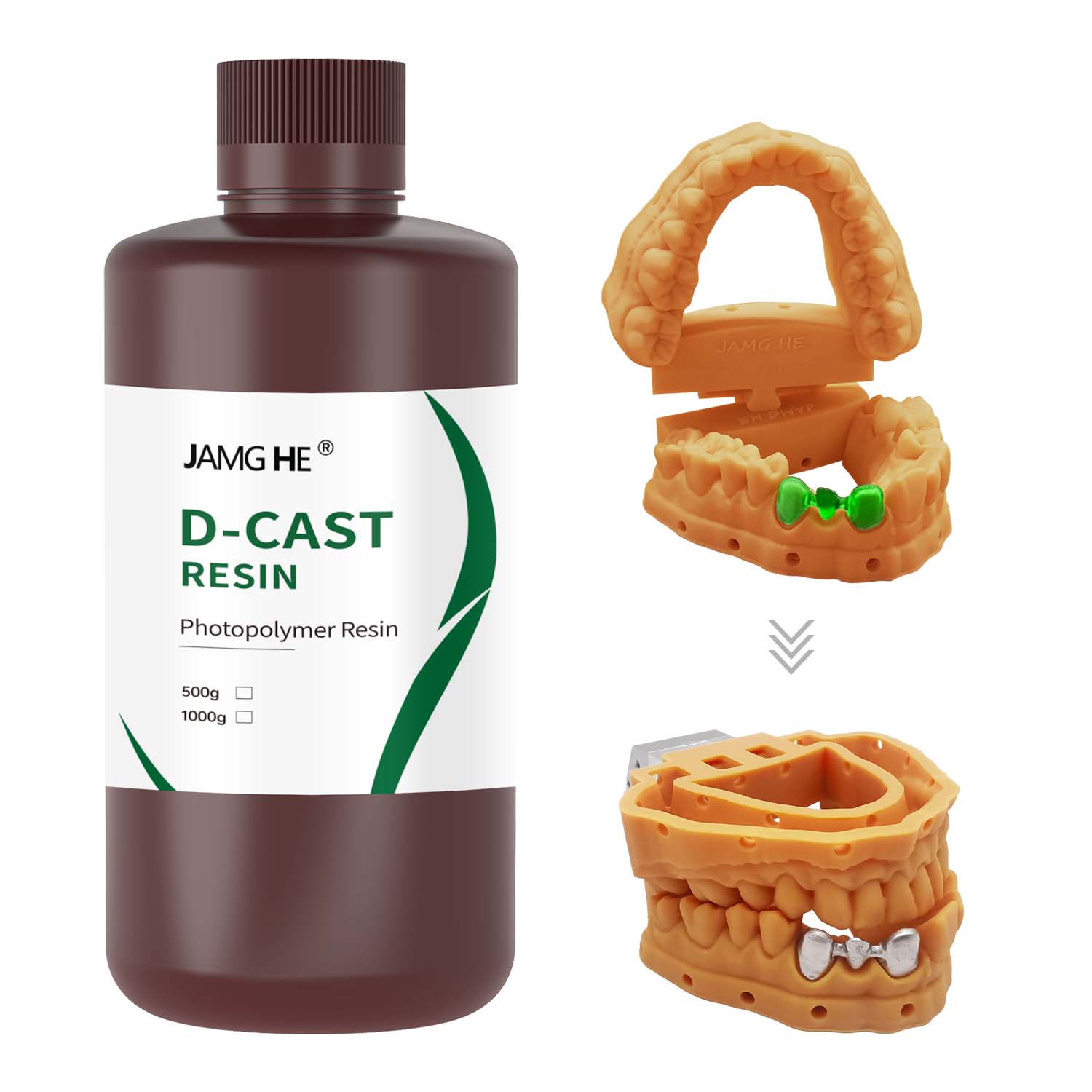 JAMGHE D-CAST Dental Castable Resin for 3D Printers | 405nm UV Curable Liquid Photopolymer Resin for Dental Lab & Crown Bridge Casting - Image 2