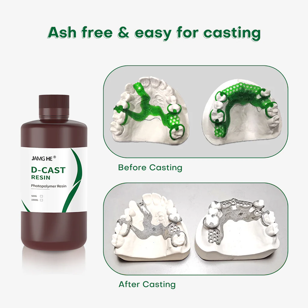 JAMGHE D-CAST Dental Castable Resin for 3D Printers | 405nm UV Curable Liquid Photopolymer Resin for Dental Lab & Crown Bridge Casting - Image 4